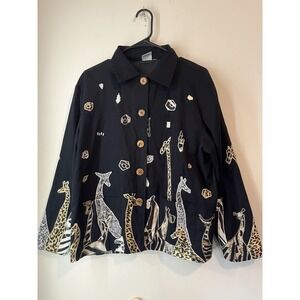Vintage Parsley And Sage Safari Animal Button Front Jacket Lightweight Womans M